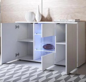 Aparador Clash de 120cm com Luzes LED - Branco Brilhante - Design Mode