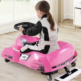 Kart elétrico para crianças 12V com esfregona removível, comando à distância de 3 velocidades, buzina, música, 79 x 46 x 37 cm, rosa