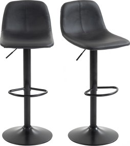 Conjunto de 2 bancos de bar, com altura ajustável, encosto e apoio para os pés, giratórios a 360°, pés em aço, pretos