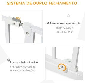 Barreira de Segurança para Cães Extensível para Escadas e Portas 75-145cm com 3 Extensões Altura 76cm Branco