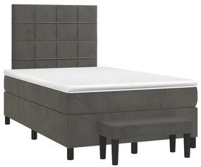 Cama boxspring com colchão 120x200 cm veludo cinzento-escuro