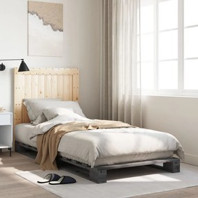 Estrutura de cama com cabeceira 90x200 cm pinho maciço cinzento