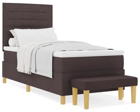 Cama Box Spring com Colchão &amp; Banco Marrom Escuro 80x200 cm Tecido