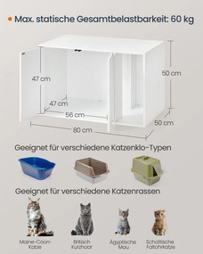 Armário para caixa de areia gatos com portas de abertura fácil para gatos grandes 80 x 50 x 50 cm Branca