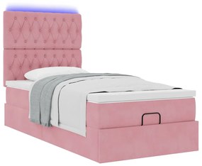 Estrutura de cama otomana com colchões rosa 90x200cm veludo