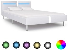 vidaXL Estrutura de cama c/ LEDs 120x200 cm couro artificial branco