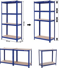 Estante de arrumação garagens, escritorio, arrumos cargas até 520 kg, 160 x 80 x 40 cm Azul