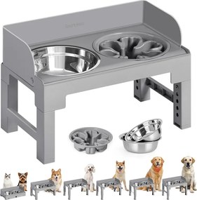 Comedouro elevado para cães com suporte ajustável 42,5 x 24 x (28,5-36,5) cinzento