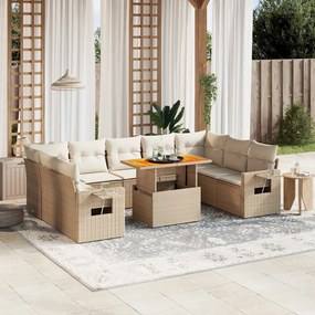 10 pcs conjunto de sofás p/ jardim com almofadões vime PE bege