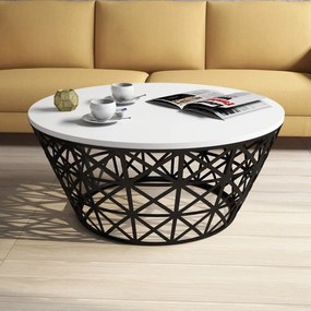Mesa de Centro Stil Metal Ferforje – Branco/Preto – 90x90x38 cm