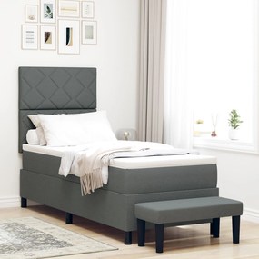 Cama Box Spring com Colchão e Banco Cinza Escuro 80x200 cm Tecido