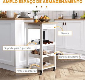 Carrinho de Cozinha com 4 Níveis com Rodas Prateleira Gaveta Bandeja 37x37x76 cm Branco