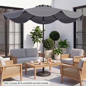 Guarda-sol de 270 cm para terraço exterior com inclinação bidirecional de 30° (BASE NÃO INCLUIDA), 8 varas metálicas, manivela e volantes decorativos