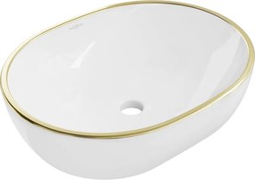 Mexen Viki lavatório de mesa 48 x 35 cm, branco/com borda dourada - 21054805