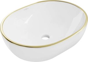 Mexen Viki lavatório de mesa 48 x 35 cm, branco/com borda dourada - 21054805