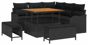 Conjunto de Sofá de Jardim com 8 Peças, Almofadas Pretas, Poli Ratan e