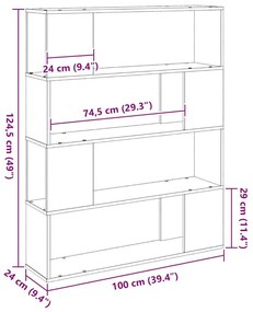 Estante vidaXL Preta Carvalho 100x24x124 cm Madeira de Engenharia