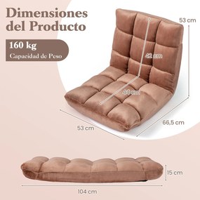 Cadeira de Chão Dobrável, 104 x 53 x 15 cm, Encosto Ajustável em 14 Posições, Castanho