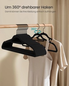 Conjunto de 50 cabides em veludo 43,5 x 22,5 cm Preto