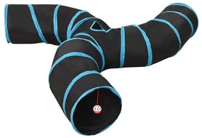vidaXL Túnel para gatos com 3 vias 25 cm poliéster preto e azul
