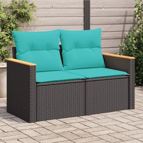 vidaXL Sofá de jardim com almofadas, 2 lugares, vime sintético preto