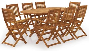9 pcs conjunto jantar dobrável p/ jardim madeira acácia maciça