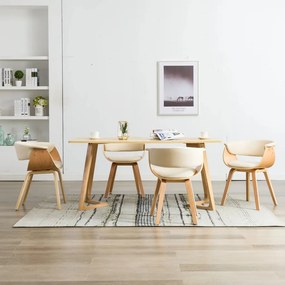 Cadeiras jantar 4 pcs madeira curvada e couro artificial creme