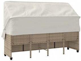 Espreguiçadeira com toldo e almofadões vime PE bege