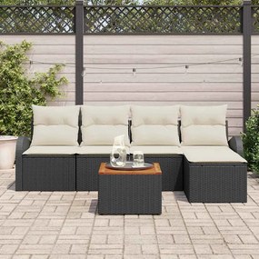 Conjunto de Sofá de Jardim com 6 Peças e Almofadas Pretas de Rattan e