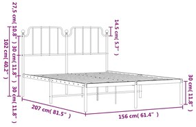 Estrutura de cama com cabeceira 150x200 cm metal branco