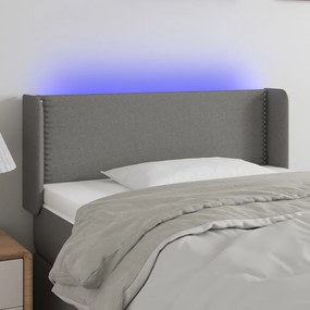 Cabeceira cama c/ luzes LED tecido 103x16x78/88cm cinza-escuro