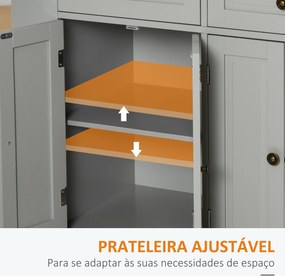 Carrinho Ilha de Cozinha com Rodas 2 Gavetas 4 Portas Suporte para Temperos e Barra Lateral 111x44,5x82,5 cm Cinzento e Madeira