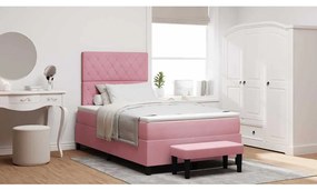 vidaXL Cama Box com Colchão & Banco Rosa 120x200 cm Veludo
