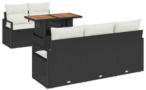 Conjunto de Sofá de Jardim com 6 Peças e Almofadas Preto Rattan Poly e