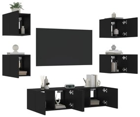 vidaXL 6 pcs móveis de parede p/ TV c/ LEDs derivados de madeira preto