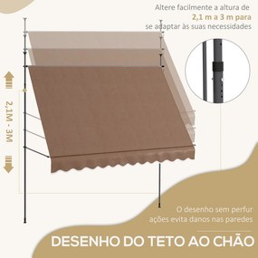 Toldo Manual Retrátil com Manivela 300x120x210-300 cm com Altura Ajustável Impermeável para Jardim Varanda Castanho