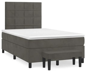 Cama boxspring com colchão 120x190 cm veludo cinzento-escuro