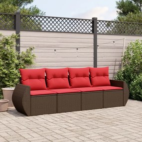 vidaXL 4 pcs conjunto sofás de jardim c/ almofadões vime PE castanho