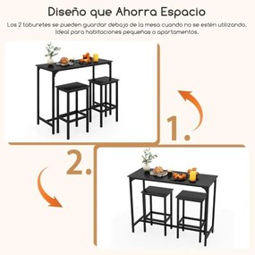 Conjunto de cozinha ou bar de 3 peças Mesa de bar com 2 bancos de bar Preto