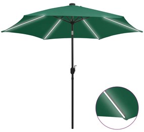 Guarda-sol de jardim c/ luzes LED e poste alumínio 300 cm verde