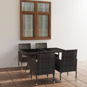vidaXL 5 pcs conjunto jantar p/ jardim vime PE antracite e cinzento