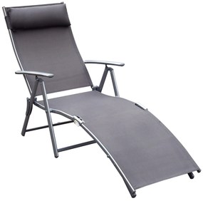 Outsunny Espreguiçadeira Dobrável de Jardim com Encosto Ajustável em 7 Posições Apoio para a Cabeça 137x63,5x100,5cm Cinza