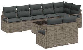 Conjunto de Sofá de Jardim de 8 Peças com Almofadas em Rattan Preto