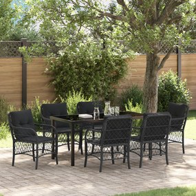 Conjunto de Jantar de Jardim com Almofadas Preto Rattan Poly