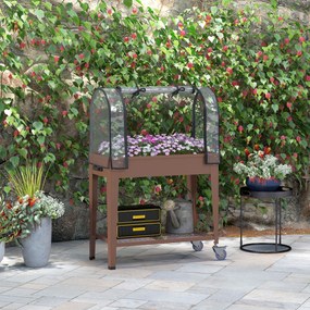 Mesa de Cultivo com Rodas 80x40x120 cm Horta Urbana Elevada com Cobertura de Estufa para Cultivar Plantas Flores Castanho