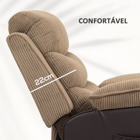 Poltrona Relax Reclinável com Controlo Remoto Apoio para os Pés Poltrona Elevatória 96x96x108 cm Castanha