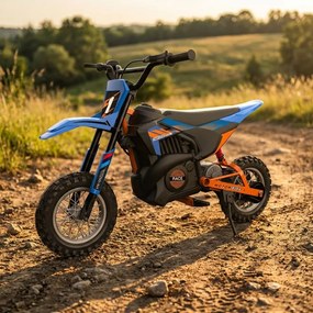 Moto elétrica infantil 24 volts e 250 watts com motor cruzado Azul/Laranja