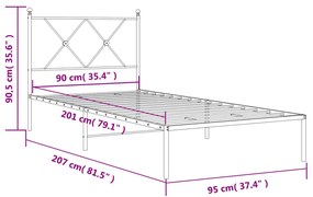 Estrutura de cama com cabeceira 90x200 cm metal branco