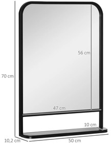 Espelho Decorativo de Parede 70x50cm Espelho Retangular de Metal com Prateleira de Armazenamento para Sala de Estar Dormitório Entrada Estilo Moderno