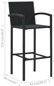 Bancos de bar 4 pcs vime PE preto